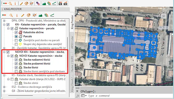 Tlorisi stavb - nadzemni, podzemni, zemljišča pod stavbo