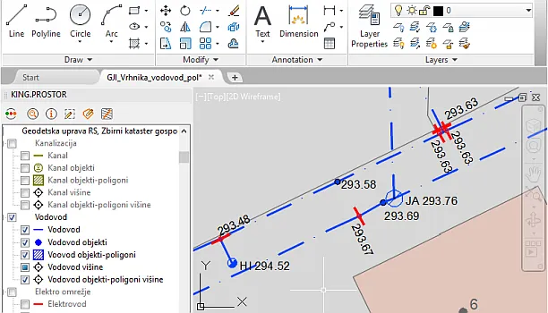 Stiliziraj svoj GJI izris, prikaži natančnost GJI podatkov ter preveri križanja predvidenega posega z GJI