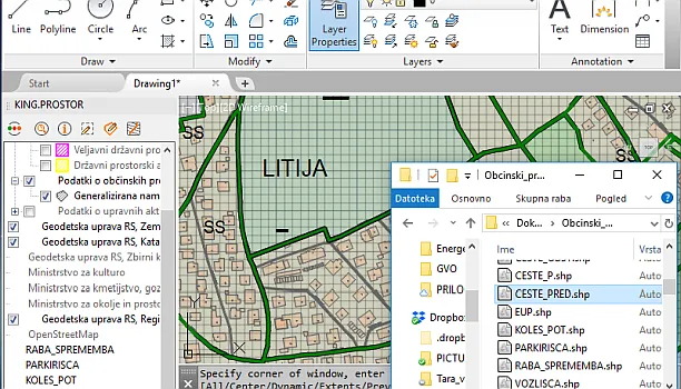 Uporaba SHP datotek, kot so prostorski načrti ali geodetsko pripravljene parcele